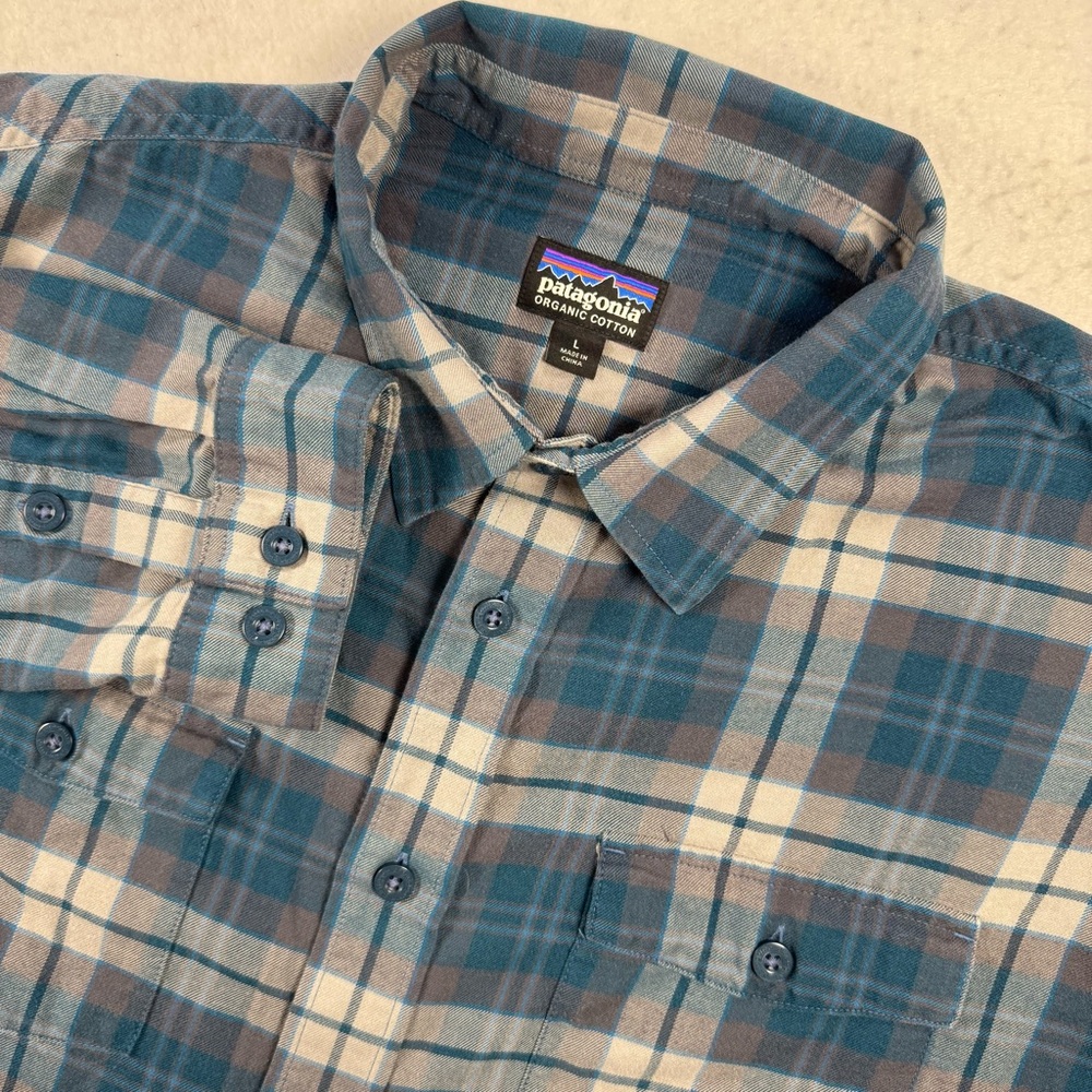 Patagonia Men’s L Buckshot Shirt Crater Blue Plaid Flannel